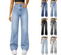 Jeans da donna a vita alta, grandi dimensioni, pantaloni in jeans, dritto, per il tempo libero, pantaloni in denim, larghi, comodi, per adolescenti, ragazze, pantaloni da jogging estetici, grigio