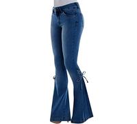 Jeans da donna, a vita alta, vestibilità stretta, in denim, elasticizzati, leggeri, Y2K, eleganti, svasati, per attività all'aperto, streetwear, casual, con tasche e passanti per cintura, S-4XL, Blu