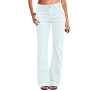 Jeans da donna a vita bassa, stile vintage, in denim, taglio dritto, largo, per il tempo libero, tinta unita, casual, in denim, taglio dritto, pantaloni da jogging, bianco, L