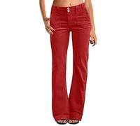Jeans da donna a vita bassa, stile vintage, in denim, taglio dritto, largo, per il tempo libero, tinta unita, casual, in denim, taglio dritto, pantaloni da jogging, Colore: rosso, M