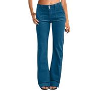 Jeans da donna a vita bassa, stile vintage, in denim, taglio dritto, largo, per il tempo libero, tinta unita, casual, in denim, taglio dritto, pantaloni da jogging, Blu marino, M