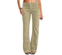 Jeans da donna a vita bassa, stile vintage, in denim, taglio dritto, largo, per il tempo libero, tinta unita, casual, in denim, taglio dritto, pantaloni da jogging, cachi, XL