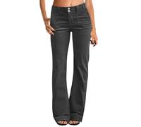 Jeans da donna a vita bassa, stile vintage, in denim, taglio dritto, largo, per il tempo libero, tinta unita, casual, in denim, taglio dritto, pantaloni da jogging, grigio scuro, S