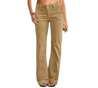 Jeans da donna a vita bassa, stile vintage, in denim, taglio dritto, largo, per il tempo libero, tinta unita, casual, in denim, taglio dritto, pantaloni da jogging, marrone, L