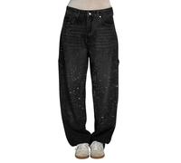 Jeans Da Donna Casual Con Strass Vita Alta Baggy Pantaloni In Denim Dritti a Gamba Larga Harem Vintage Ampia Sparkle Pantaloni Larghi Lunghi Gradient Jeans Lucidi Elasticizzati Casual Brillantini