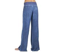 Jeans da donna con elastico in vita, taglie forti, jeans a gamba larga da donna, comodi, in denim lavato, casual, a vita alta, jeans a lunghezza intera, pantaloni a palazzo in denim, Blu, L