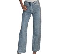 Jeans da Donna con Strass Baggy Y2K a Vita Alta Gamba Dritta e Ampia Pantaloni Casual alla Moda Scintillanti per Feste Discoteche Festival e Abbigliamento Quotidiano da Strada (Blu,XL)