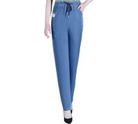 Jeans da donna di grandi dimensioni, jeans skinny da donna a vita alta, elasticizzati, pantaloni in seta ghiacciata con tasche con coulisse di serraggio, taglia grande, tinta unita, pantaloni piccole