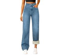 Jeans da donna larghi in pile, foderati, a vita alta, stile cargo, Y2K | Morbidi pantaloni in denim con fodera in peluche, taglio largo, leggeri per tutti i giorni, comodi pantaloni per il tempo