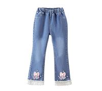 Jeans da ragazza con fiocco di perle ricamato, gamba larga, pantaloni in denim con elastico in vita per bambini casual comodi pantaloni alla moda versatili 2-12 anni, 03#_rosa chiaro, 4-5 Anni