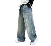 Jeans da Ragazzo Pantaloni in Denim retrò con Elastico Vita Cargo per Ragazzi a Gamba Larga Vintage Loose Fit Casual Oversize Comodi Classici Baggy Streetwear