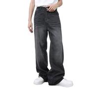 Jeans da uomo a gamba larga, in denim, elasticizzati, slim fit, tinta unita, Y2K, Hip Hop, vintage, da uomo, casual, alla moda, hip hop, X01 grigio., L