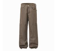 Jeans da uomo Baggy Pantaloni da lavoro Loose Fit con denim elasticizzato | Oversized Cargo Y2K Jeans per streetwear, comodi e alla moda con più tasche, per il tempo libero e tutti i giorni, caffè