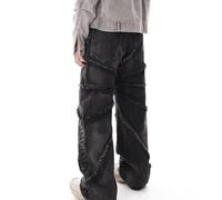 Jeans da Uomo Baggy Vintage Elastico Hip Hop Streetwear Y2k - Pantaloni Cargo Straight Leg Denim per Adolescenti Ragazzi - Nero