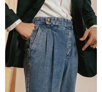 Jeans da uomo casual autunnali Napoli lavati a doppia piega a vita alta stile Inghilterra pantaloni dritti larghi adatti per vari usi quotidiani (30 blu)