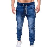 Jeans da Uomo con Bottoni in Corda di Fiori Pantaloni Casual Sportivi Skinny alla Moda