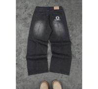 Jeans da uomo con ricamo sulla tasca, jeans con design patchwork, jeans pioneer in stile Y2K, jeans larghi e ampi da strada, hip hop e rock, jeans alla moda e casual L,M,S,XLLettereDenim