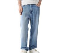 Jeans da uomo larghi in denim sbiaditi retrò con tasche pantaloni dritti a gamba larga pantaloni elasticizzati piatti anteriori comodi pantaloni casual da indossare tutti i giorni per gli uomini, 1