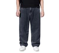 Jeans da uomo oversize a gamba larga, straight fit, cargo, in denim, con elastico, a vita alta, casual, basic washed, per l'estate, per trekking, grigio., 4XL