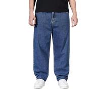 Jeans da uomo oversize a gamba larga, straight fit, cargo, in denim, con elastico, a vita alta, per il tempo libero, basic washed, per l'estate, jeans estivi, per trekking, Blu scuro, 3XL