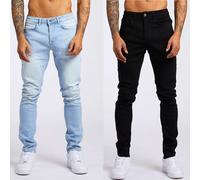 Jeans da uomo Pantaloni a matita elasticizzati skinny tinta unita Jeans denim slim fit da jogging Streetwear Pantaloni casual da cowboy neri