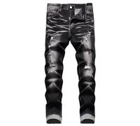 Jeans da uomo slim fit elasticizzati strappati a tubo per uomini, distressed destroyed a gamba dritta regolare moda comfort vita flessibile pantaloni jeans, adolescenti moda casual skinny designer
