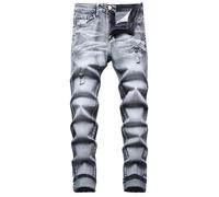 Jeans da uomo slim fit elasticizzati strappati a tubo per uomini, distressed destroyed a gamba dritta regular moda comfort vita flessibile pantaloni jeans, adolescenti moda casual skinny designer