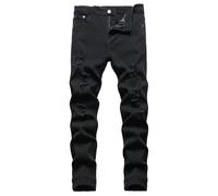 Jeans da uomo slim fit elasticizzati strappati a tubo per uomini, distressed destroyed a gamba dritta regolare moda comfort vita flessibile pantaloni jeans, teenager moda casual skinny designer