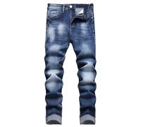 Jeans da uomo slim fit elasticizzati strappati a tubo per uomini, distressed destroyed a gamba dritta regular moda comfort vita flessibile pantaloni jeans, adolescenti moda casual skinny designer