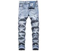 Jeans da uomo slim fit elasticizzati strappati a tubo per uomini, distressed destroyed a gamba dritta regolare moda comfort vita flessibile pantaloni jeans, teenager moda casual skinny designer