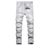 Jeans da uomo slim fit elasticizzati strappati a tubo per uomini, distressed destroyed regular a gamba dritta fashion comfort vita flessibile pantaloni jeans, adolescenti moda casual skinny cargo