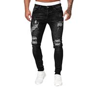 Jeans da uomo slim fit elasticizzati strappati - Jeans skinny strappati da uomo super comodi pantaloni in denim invecchiato con fori destroyed, vestibilità regolare, jeans classici in denim morbidi a