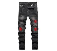 Jeans da uomo, slim fit, elasticizzati, strappati, per uomini, casual, alla moda, stile skinny, E#macchia rossa, 48