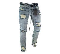 Jeans da Uomo Slim Fit Skinny Strappati Elasticizzati Pantaloni da Denim Grigio M