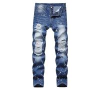 Jeans da uomo strappati a gamba dritta slim fit jeans in denim per uomo UK strappato jeans con tasche colore a contrasto vestibilità regolare Flex Jean Summer Fashion Mens comodi pantaloni da jogging