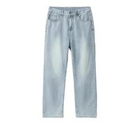 Jeans da uomo Streetwear larghi a gamba larga pantaloni in denim lavati Cat Whisker larghi pantaloni vintage dritti, Azzurro, 33 W