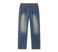 Jeans da uomo Streetwear larghi a gamba larga pantaloni in denim lavati Cat Whisker larghi pantaloni vintage dritti, Vintageblue, 29 W
