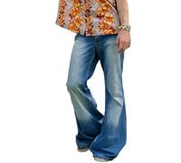 Jeans da uomo vintage rilassati con fondo a campana anni '60 e '70, elasticizzati, classici da discoteca, retrò, svasati, in denim (azzurro, XL)