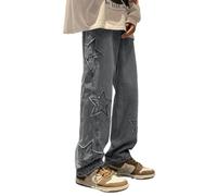 Jeans da uomo Y2k a vita alta, hip-hop, streetwear, jeans larghi, con ricamo a stella estetico, pantaloni in denim Harajuku, L