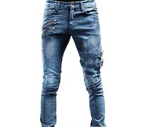 Jeans da uomo Y2K, slim fit, elasticizzati, per il tempo libero, da uomo, con taglio strappato, vestibilità normale, dritta, alla moda, comfort flessibile, casual, alla moda, skinny, Blu, L