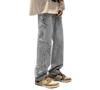 Jeans da Uomo Y2k Star a Vita Alta Hip Hop Streetwear Jeans Larghi Larghi Ricamo estetico Harajuku Denim Pantaloni, Grigio, L