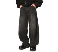 Jeans di Base da Uomo - Jeans da Uomo lavati e consumati vestibilità Slim Design Diviso Pantaloni Larghi e Affusolati per l'Abbigliamento Casual Quotidiano Autunno Inverno (Black L)