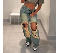 Jeans di denim lavati, dritti, casual ed eleganti, adatti per il tempo libero e gli spostamenti, con tasche, stile giovane e rilassato, per la primavera L,M,S,XL,XS,XXLDenim