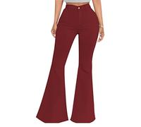 Jeans Donna A Zampa di Elefante Elasticizzati Bootcut Flare A Zampa di Elefante A Vita Alta Lunghi per Donna Jeans Sexy Woman Jeans Donna con Tasche (Rosso Vino,3XL,3XL)