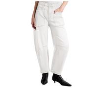 Jeans Donna Baggy - Jeans da Donna Elasticizzato Jeans da Donna a Vita Alta con Tasche Applicate e Lavaggio con Effetto decostruzione retrò (White L)