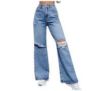 Jeans Donna Baggy, Jeans Gamba Larga Donna Gamba Larga Jeans Gotico Baggy Denim Pantaloni a Vita Alta Punk Sciolti Diritti Streetwear Jeans con Elastico in Vita Donna per Ogni Occasione