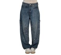 Jeans Donna con Strass Strada Stile Jeans Baggy Leggeri2025 Hosen Ampia Pants Loose Trousers Fashion Pantalone Boyfriend Streetwear in Denim Vita Alta Hose Allentato I Pantaloni Denim Pantaloni