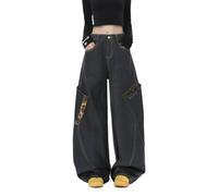 Jeans Donna Elasticizzati - Jeans Larghi da Donna Modello Boyfriend Casual con Vita Alta e Gamba Larga per Un e Confortevole Ideali per Lo Stile Urbano Quotidiano