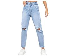 Jeans Donna Estivi Leggeri - Jeans Elasticizzati Donna Pantaloni da Donna in Jeans Tinta Unita alla Moda Pantaloni con Tasche in Denim con Vita Elastica Strappata