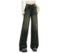 Jeans Donna Estivi - Pantaloni Donna Elasticizzati Jeans retrò alla Moda da Donna Pantaloni Dritti Sottili e Larghi Pantaloni trascinanti drappeggiati A Vita Alta Fanno Vecchi Pantaloni a Gamba Larga